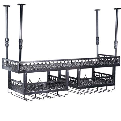 SUCHETA Wine Rack Wall-Mounted Adjustable Iron Ceiling Decoration Frame Industrial Hanging Wine Holder Wine Glass Rack Vintage Wine Bottle Holder