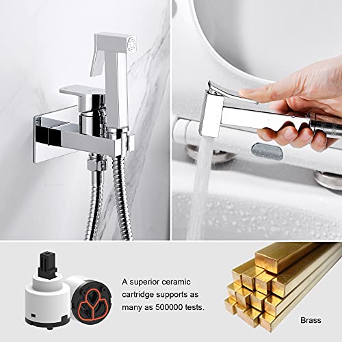Ibergrif M22019 - Muslim Shower Mixer Kit, Hot and Cold Bidet Spray with Shattaf Sprayer, Hose Pipe, Chrome, Silver