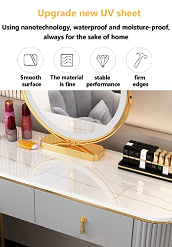 GORKEM Dressing table with LED 3-color lighted mirror Lighted dressing table and sideboard with 3 drawers Ladies and girls dressing table with ot