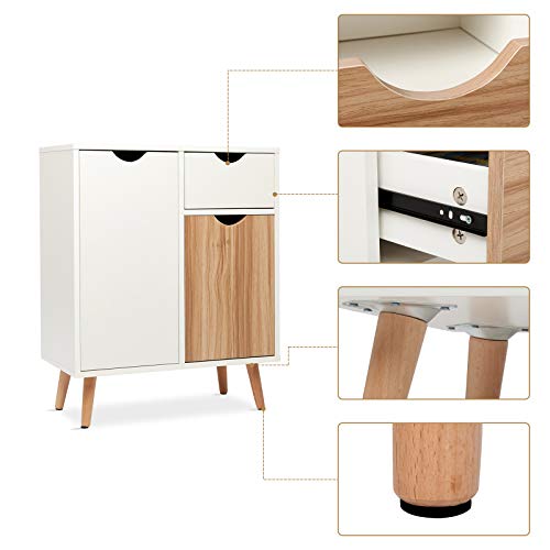 Meerveil Sideboard Storage Cabinet, Cupboard with Drawer and 2 Doors Free Standing Wooden for Living Room Bedroom Kitchen