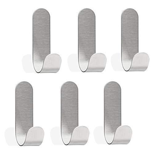 SEBSON® Self Adhesive Hooks for Bathroom Tiles or Kitchen 6 Pack, Towel Hooks No Drill, Hand Towel Holder Stainless Steel 60x18x33mm Black