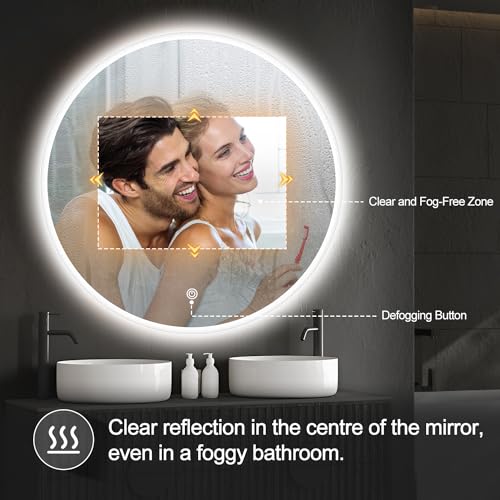 S·BAGNO 600mm Diameter Modern Round Illuminated LED Bathroom Mirror, with Built-in Bluetooth Speaker, Dimming Function, Demister pad and Touch Se