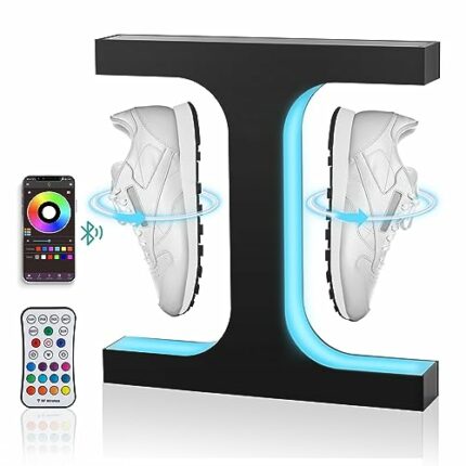 YJINGRUI Levitating Shoe Display with 16 Colorful LED and 360° Automatic Rotation Levitating Sneaker Display (Black,Double)