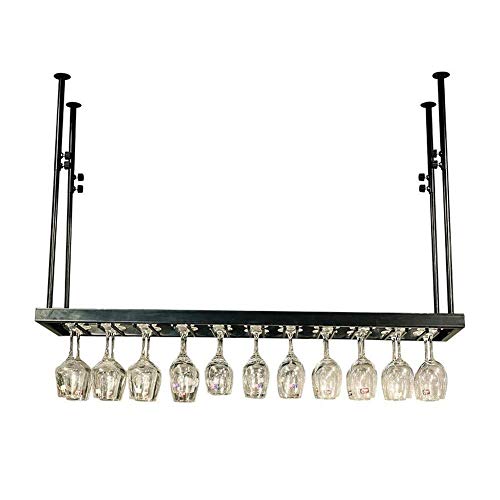 NEOCHY Wine Rack Wall-Mounted Wine Glass Holder - Height Adjustable Wall Shelf Storage Rack Metal Rod - Multi-Function Shelf, Home Retro Decorati