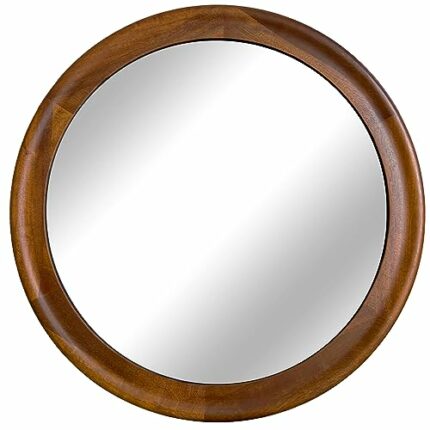 CULER Round Wall Mirrors 36 Inch,Wood Rustic Decorative Transitional Mirror with Walnut Frame for Wall,Farmhouse Hanging Vanity Mirror for Bathro
