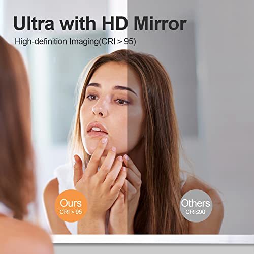 furduzz IL-02-60 Illuminated Backlit LED Bathroom Mirror, 600x450mm Wall Mounted Multifunction Bathroom Vanity Mirror with Touch Button 3 Colour