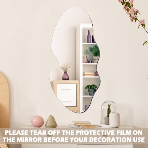 Qunclay Irregular Mirror Wall Decor Asymmetrical Wall Mounted Mirror Acrylic Body Mirror with 6 Piece Snap Fasteners for Living Room Bathroom Bed