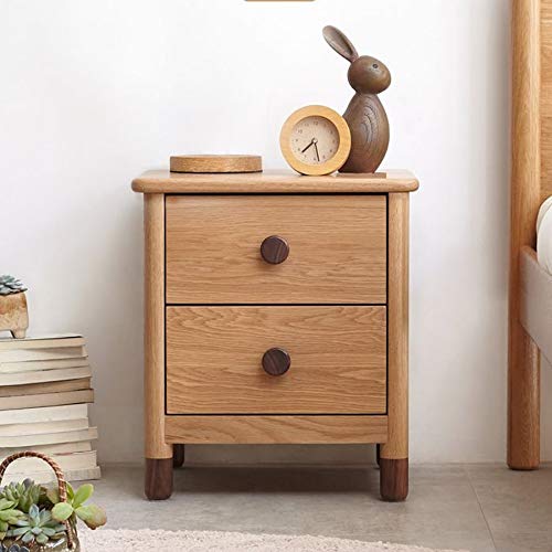 LUKEO Solid Wood Bedside Table with Double Drawer Design, Minimalist Bedroom Bedside Cabinet