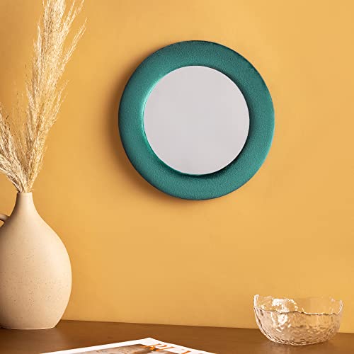 Navaris Round Wall Mirror with Velvet Frame 30 cm (11.8") - Wall-Mounted Circle Mirror to Hang in Bedroom Hall Living Room Study Office - Dark Gr