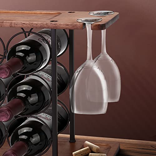 OBloved Wooden 3 Tier Countertop Wine Rack with Glass Holder, Wine Cabinet Counter Wine Rack Holder and Storage Wine Rack-Hold 6 Bottles and 2 Gl