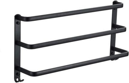 XHALERY Black Towel Rack For Bathroom Wall Mounted Space Aluminum Towel Rail With Hooks Three-bar Ladder Bathroom Towel Bar Holder 40CM (Size : 4