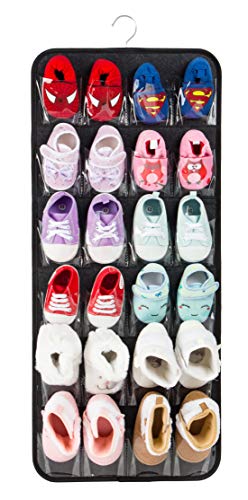 PACMAXI Over The Door Shoes Organizer for 12 Pairs of Baby Shoes Boys Girl, Hanging Baby Shoe Organizer with Hanger(Polyester Material-Grey)