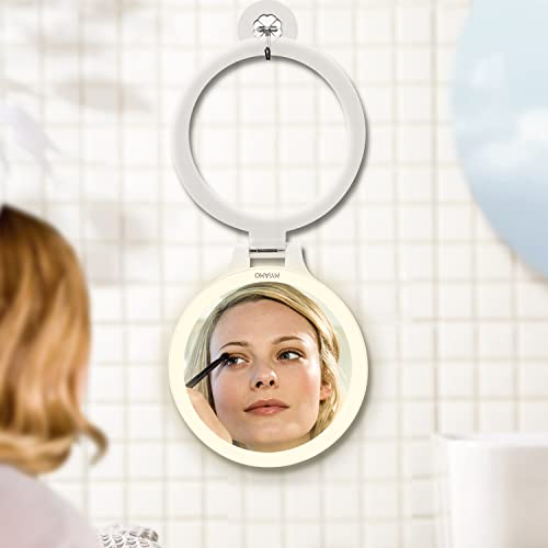 MYIAMO Makeup Mirror with Lights, Double Sided Lighted Magnifying Mirror 10X/ 1X with 3 Color Lighting Modes, Tabletop Mirror with Adjustable Fol