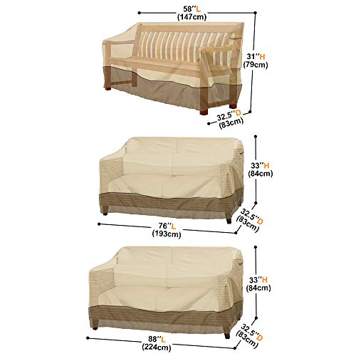 FOUNDOVE Patio Lounge Bench Covers Waterproof, Garden Loveseat Furniture Protection Cover, Wind-resistant Sofa Couch Chair Cover with Drawstring