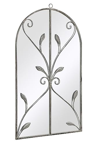 MirrorOutlet The Arcus - Concrete Colour Framed Modern Arched Garden Wall Mirror 31" X 18" (80CM X 46CM) Silver Mirror Glass with Black All weath