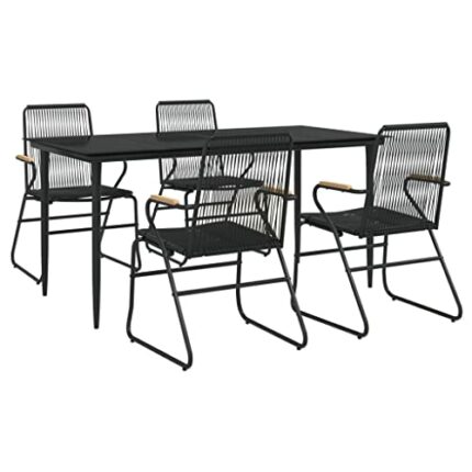 vidaXL Garden Dining Set 5 Piece, Table and Armchairs for 4, Outdoor Dining Set for Patio Terrace, Lounge Set, Modern Style, Black PVC Rattan