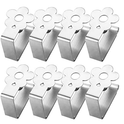 Aongray Flower design Table Cloth Clips, Set of 8, Silver Stainless Steel Table Cloth Clips, for 2.5 to 3.5 cm Thick Table Top, Indoor Outdoor Ta