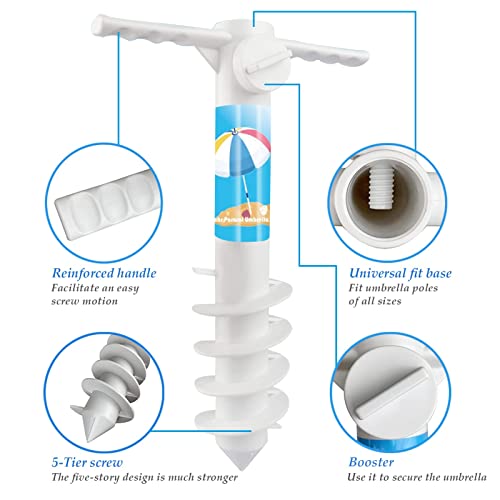Mikytoper Beach Parasol Base, Spiral Sand Anchor for Parasols, Beach Parasol Stand Screw Anchor with Handle for Beach/Sand/Grass/Land, for 25-37