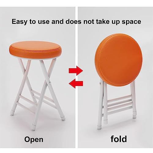 Folding Stool Metal Padded, Space Saving High Round Stool, Stackable Dining Chair Simple Portable Small Bench, For Breakfast, Office Stool, Foldi