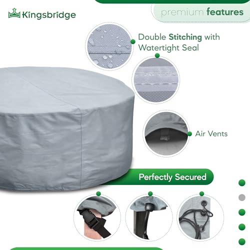 Kingsbridge Round Garden Patio Table Cover (150cm) Waterproof Anti UV Heavy Duty 600D Fabric Double Stitching Breathable 150 x 69cm Outdoor Furni