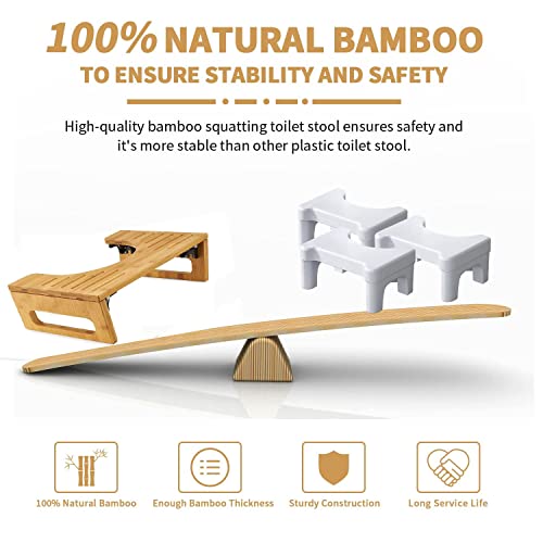 MYOYAY Bamboo Squatting Toilet Stool Collapsible Toilet Potty Stool with Non-Slip Mat Physiological Wooden Footrest 7 Inch Foldable Footrest Squa