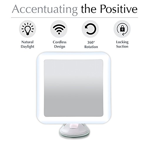 Fancii 10x Magnifying Lighted Makeup Mirror - Daylight LED Travel Vanity Mirror - Compact, Cordless, Locking Suction, 163mm Wide, 360 Rotation, P