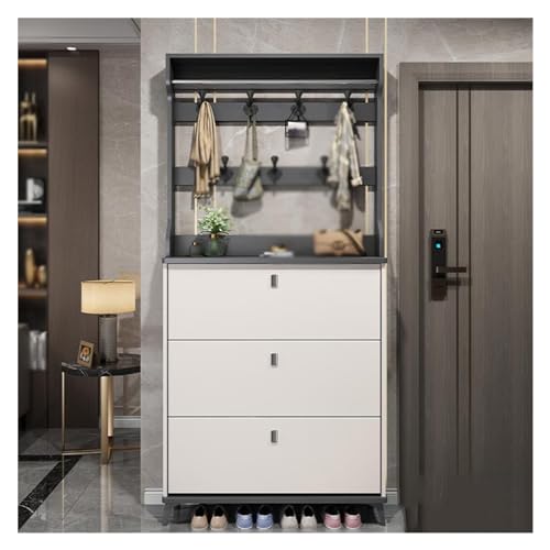 JYDQM Shoe Cabinet With Coat Hanger Tipping Bucket At Home Door Large Capacity Space Saving Shoe Rack Thin Shoe Cabinet (Color : D, Size : 17 thi