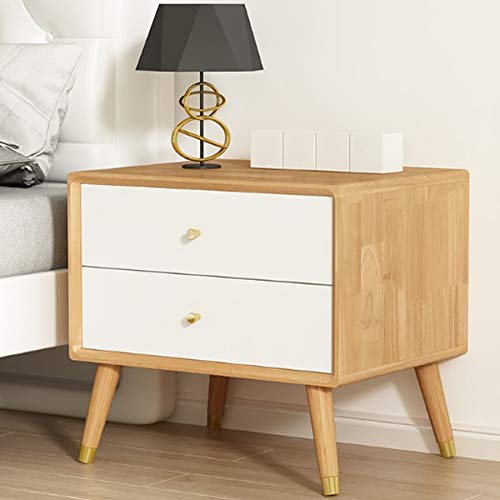 LUKEO Solid Wood Bedside Storage Cabinet, Simple and Double Drawer Design Bedside Table