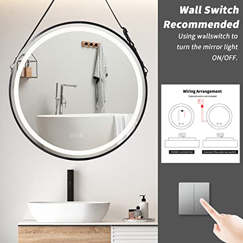 LUVODI LED Bathroom Mirror with Black Frame, 600x600mm Round Illuminated Lighted Wall Hanging Vanity Mirror with Anti-fog 3 Dimmable Lighting Col