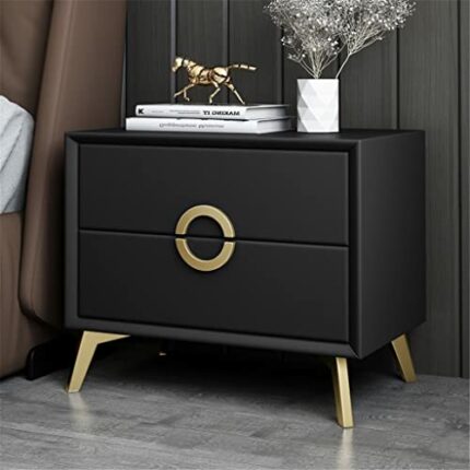 JJZXD Bedside Table Bedroom Furniture Minimalist Leather Art Night Table Solid Wood Simplely Bedside Cabinet (Color : A)