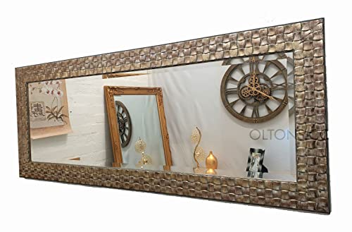 OLTONS Mosaic Design Wood Frame Full Length Wall Mirror Champagne Antique Silver 132x53cm (52"x21" Approx) Quality Bevelled Glass Manufactured in