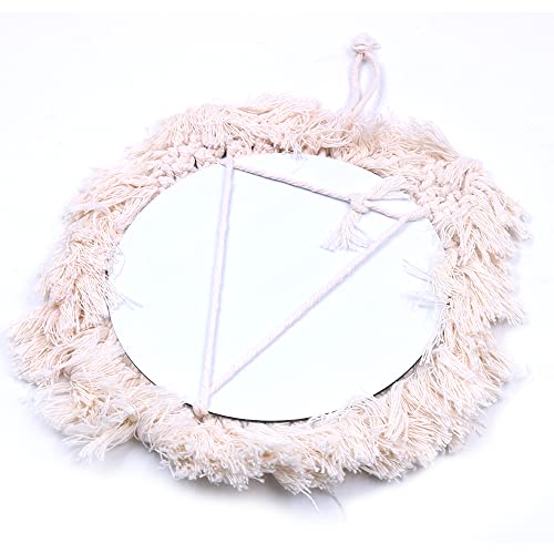 Tiardey Hanging Wall Mirror with Boho Fringe Round Decorative Mirror for Apartment Living Room Bedroom Home Decor-Cat Style