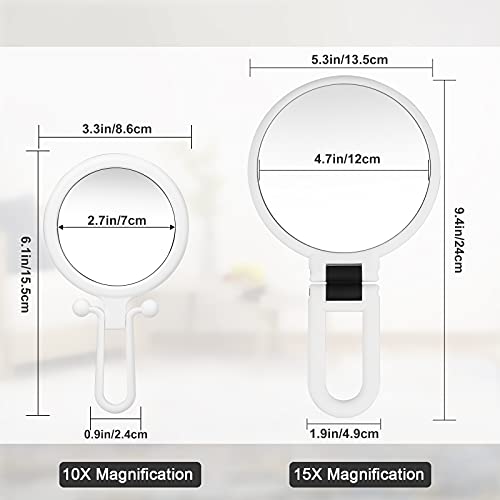 Linkstyle 2 Pieces Magnifying Makeup Mirrors, Hand Mirrors Double Sided with 1/10/15X Magnification, Beauty Vanity Mirror Travel Folding Portable