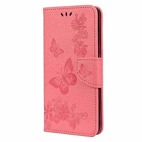Reevermap Samsung S21 FE Case, Galaxy S21 FE 5G Case, Shockproof Flip Wallet Card Slots PU Leather Embossed Butterfly Stand Magnetic Cover for Sa