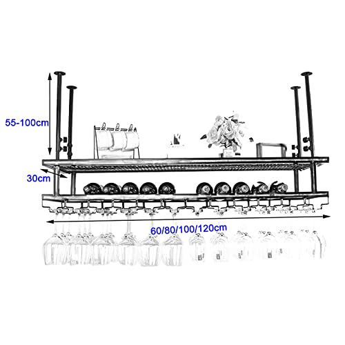 EYLINK Ceiling Wine Racks, Adjustable Height, Hanging Wine Glass Hanger, Vintage Wine Bottle Holder, Rustic Wine Holder Stemware Goblets, Decorat