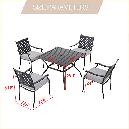 LOKATSE HOME Patio Chairs Square Table with Umbrella Hole, Grey