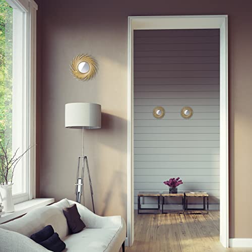Relaxdays Set of 3 Mirrors, Round Suns, Lounge & Hallway, Decorative, Ø 25 cm, Wall Mounted, Plastic Frame, Gold, Glass