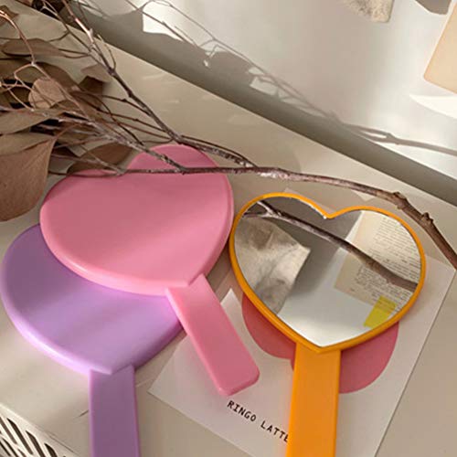 FRCOLOR 3Pcs Women Handheld Mirror Heart Shaped Makeup Mirror Portable Cosmetic Mirrors with Handle for Home and Salon Purple