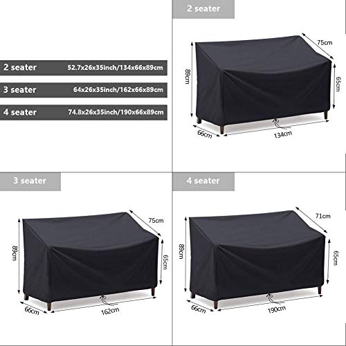 Flymer 2/3/4 Seater Bench Cover, Waterproof and Windproof and Tear proof 210D Oxford Fabric Anti-UV Furniture Cover for Outdoor Patio Bench - Bla