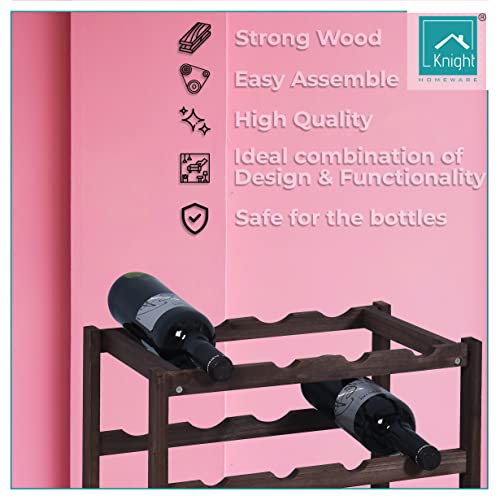 Knight 4 Tier Stylish Wooden Wine Rack Holder, Free Standing Wine Bottles Display Unit, can fit up to 16 bottles of Wine, Perfect for Home Decor