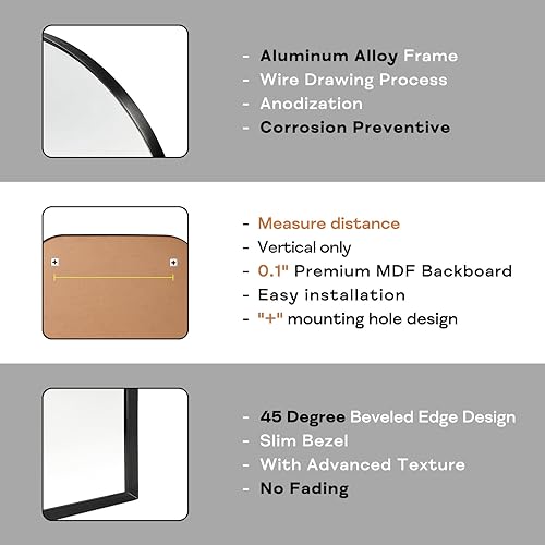 Minuover Modern Large Wall Mirror, Modern Minimalist Home Decor Arch Mantle Mirror, Brushed Black Metal Framed Arched Mirror for Bathroom, Living