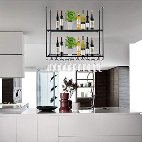 KEppd Industrial Wine Racks Wall Mounted with Glass Holder/2-Tiers Wall Mount Bottle Holder/Wine Bottle Holder/Rustic Metal Hanging Wine Holder