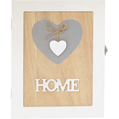 Maison Des Cadeaux 6 Key Hook Holder Cabinet Heart Design Style 'Home' Hangable Wall Mounted Key Box (US245)