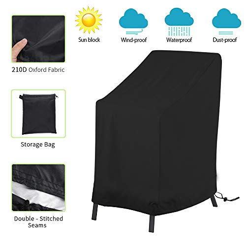KANOSON Garden Stacking Chair Cover, Waterproof Patio Chair Covers Windproof, Anti-UV Heavy Duty, 210D Oxford Fabric Protective Cover for Outdoor