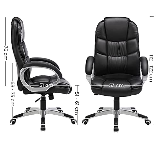 SONGMICS Office Executive Swivel Chair with 76 cm High Back Large Seat and Tilt Function Computer Chair PU Black OBG24BUK