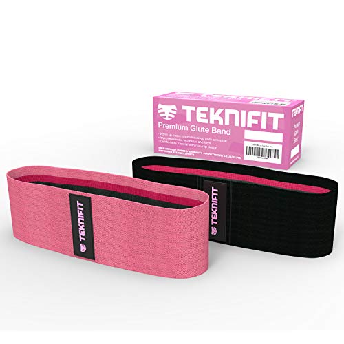 Teknifit Glute Band - Premium Fabric Resistance Band - Non Slip Design for Women - Pink OR Black Booty Band - Inc. Free Workout E-Book (DOWNLOAD)