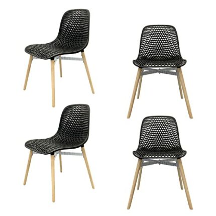 Achiemart Dining Chairs Set of 4 Wooden Legs, Colorful Contemporary Lounge Dining Home Office Plastic Seat Armless Chairs, Max Weight up to 150kg