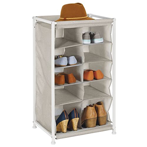 mDesign Shoe Rack – Practical Canvas Storage Cubes with Metal Frame for Hallway or Storeroom – Canvas Storage Unit with 10 Compartments – Linen/T