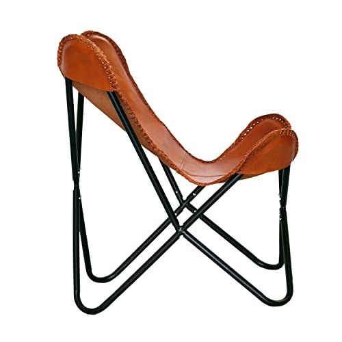 Brown Vintage Leather Arm Butterfly Chair Genuine Leather Home Décor Chair | Handmade Chair (with Fold-able Stand)