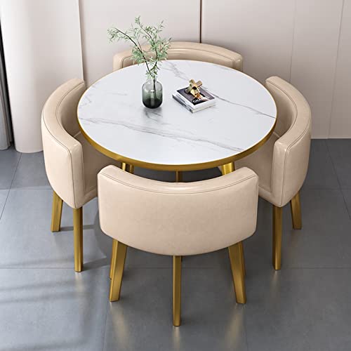 Office Reception Round Dining Table Set for 4, Business Reception Desk Table and Chair Combination,Hotel Lobby Dining Table Set,Bedroom Balcony L